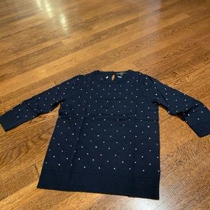 Women’s J. Crew Navy Polka-Dot 3/4 Sleeve Sweater